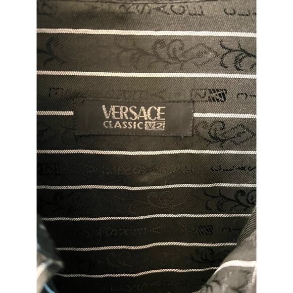 Versace Classic V2 Womens Vintage 90s Striped Logo Button Down Shirt - Picture 9 of 10